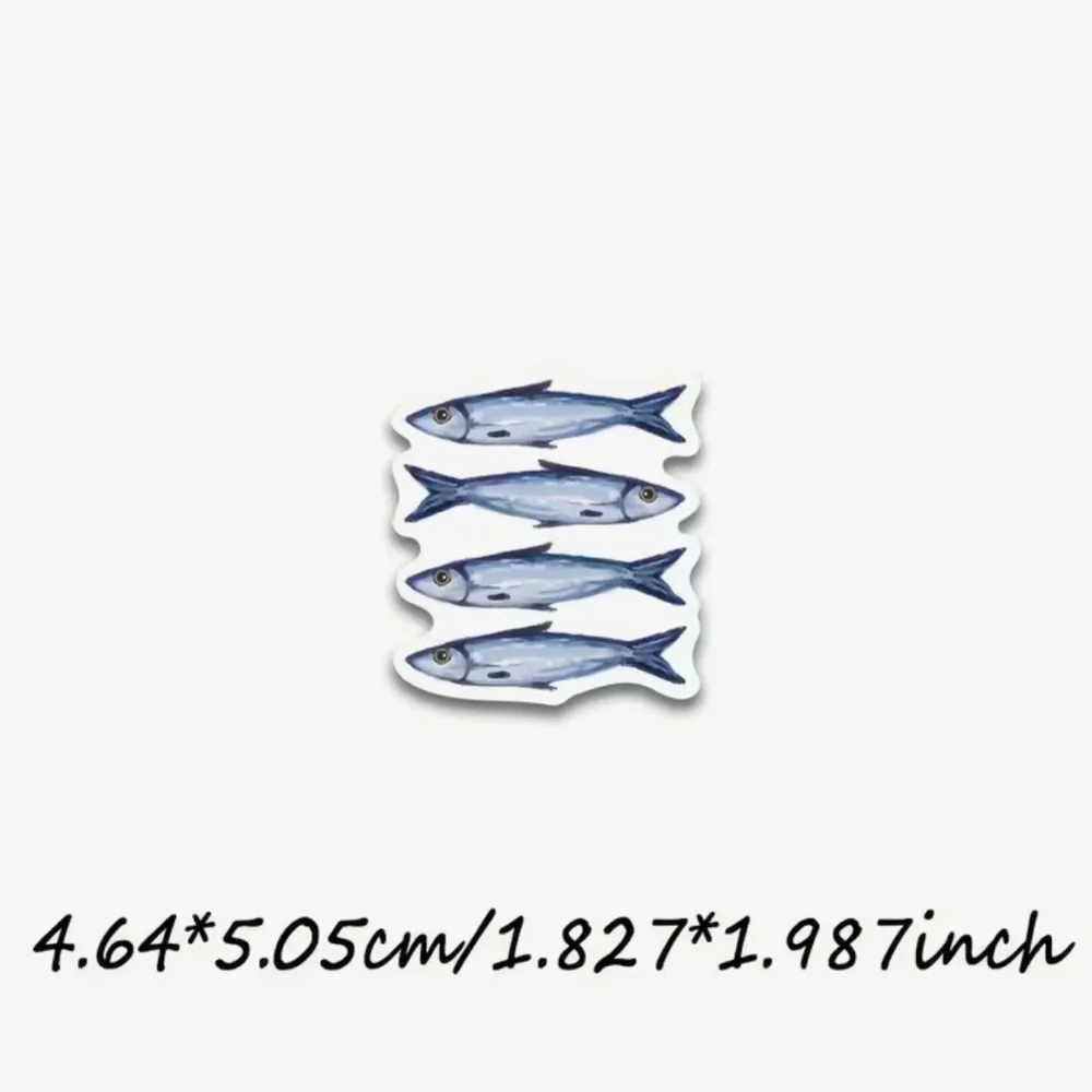 50 Sardine Tin Can Fish Stickers Colorful Nautical Mediterranean Sea Italian - Picture 10 of 10